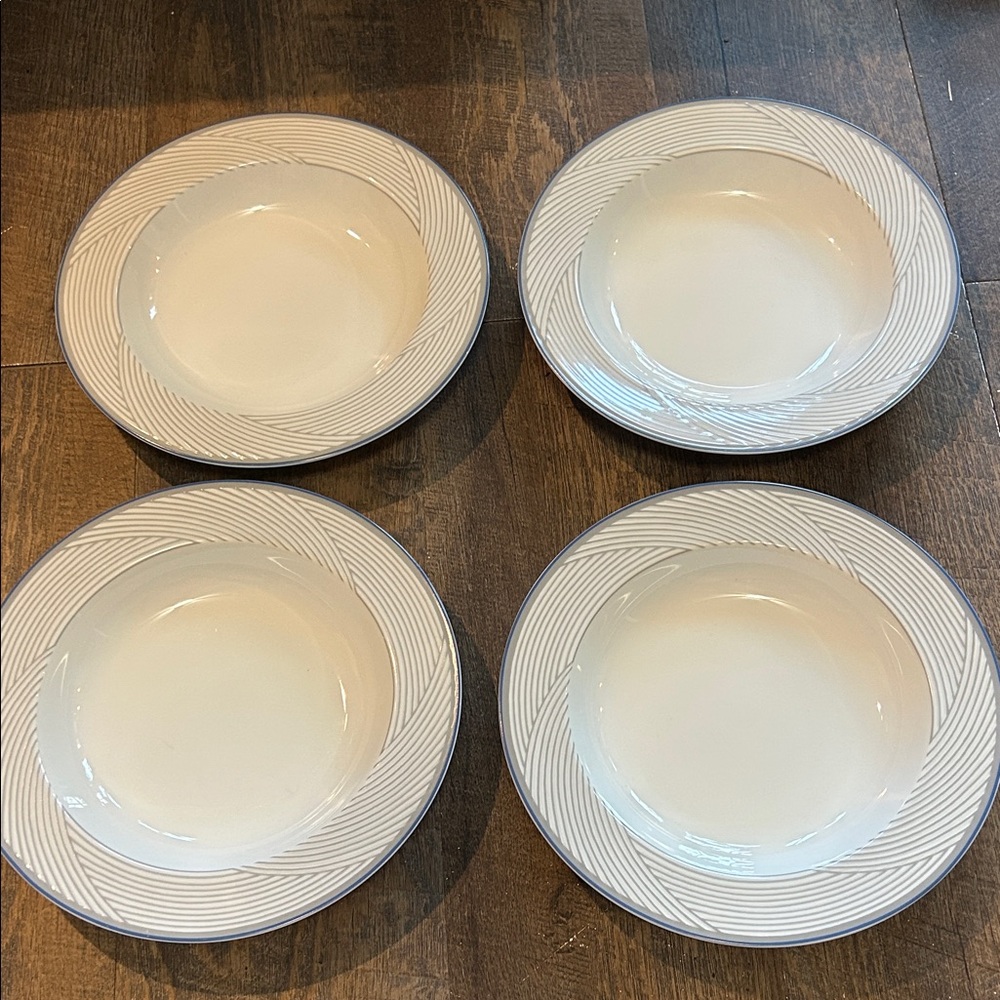 Dansk Tapestries Jack Lenor Lawson Twill Set Of 4‎ Soup Bowls 9 In Blue/White